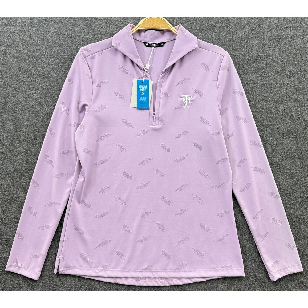 Levelwear Toronto Golf Club 1/4 Zip Pullover Pink Feather Print UPF 50 Small NWT